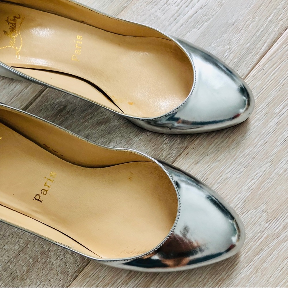 Christian Louboutin Silver Metallic Wedge Shoe